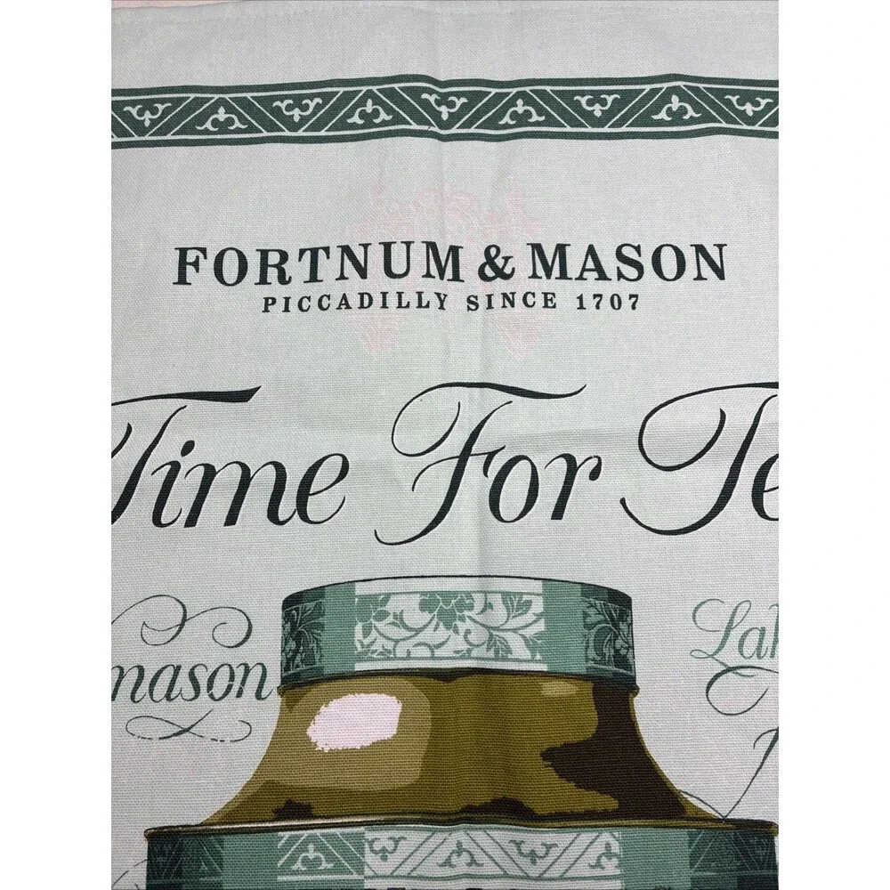 Fortnum & Mason Fine Teas Time For Tea Cotton Tea Towel Eau de Nil UK NWT